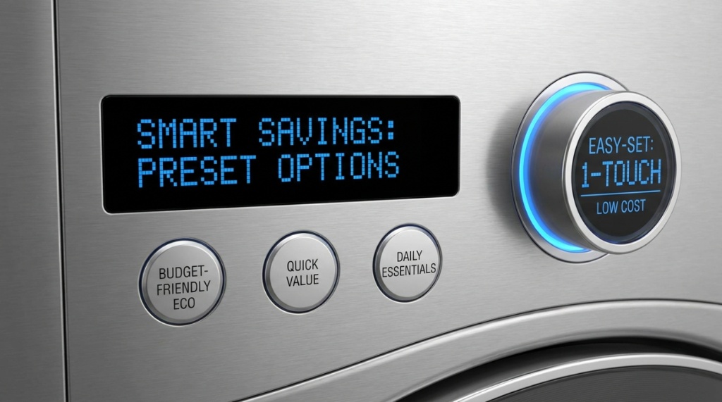 Close up of a digital air fryer oven control panel showing glowing temperature settings.