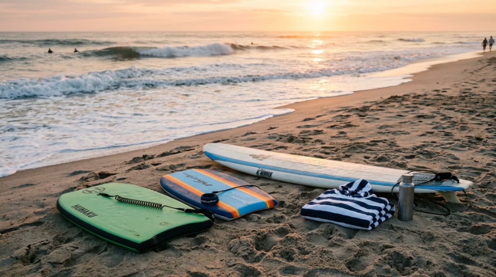 A diagram showing correct bodyboard size alignment against a person's height.